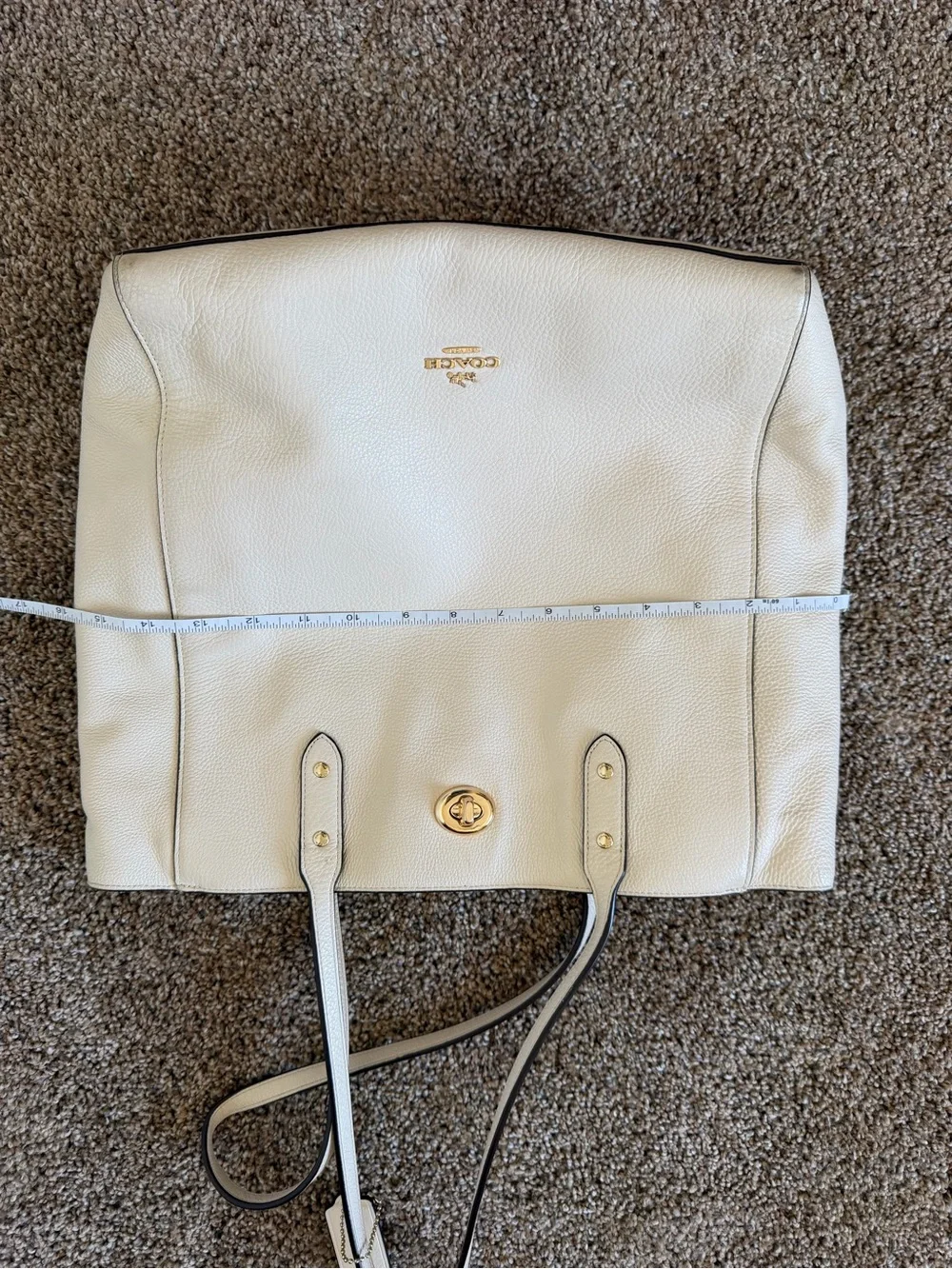 COACH Pebble Leather Town Tote in Chalk White F12184